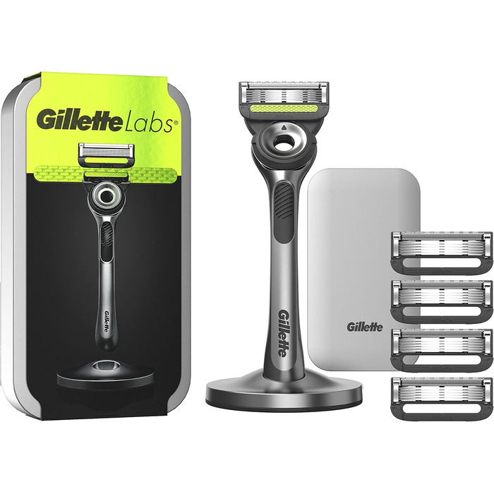 Волога бритва Gillette Labs для чоловіків, бритва з очисним елементом дорожній кейс для зберігання в дорозі 5 лез для бритви та бритва для чоловіків, волога бритва 1 лезо бритви з 3 шт. лезом