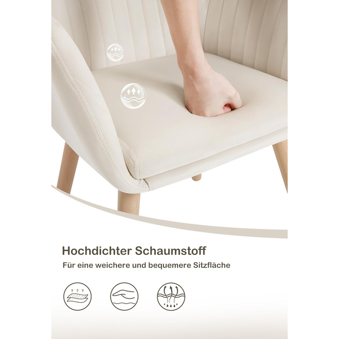 Обідні стільці WOLTU, комплект з , для спальні, кухні, вітальні, м&39які кухонні стільці з підлокітниками, виготовлені з оксамиту та масиву дерева, кремово-білий, комплект з
