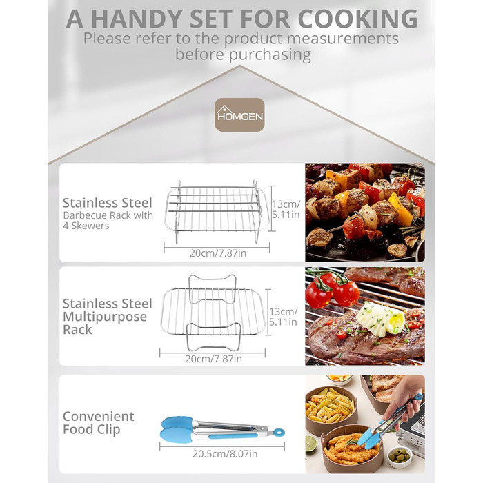 Аксесуари для фритюрниці HOMGEN 6 шт. Аксесуари для фритюрниці Двокамерна фритюрниця Аксесуари для Ninja Foodi AF400EU AF300EU 8-9.5 л Решітка для приготування їжі, папір для випічки тощо