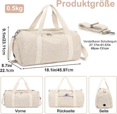 Спортивна сумка для дітей, сумка для плавання для хлопчиків та жінок з відділенням для взуття та відділенням для вологи, сумка для купання для підлітків, невелика дорожня сумка, сумка для фітнесу (Corduroy Pure Beige)