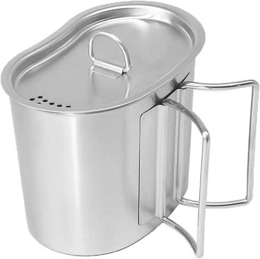 Кемпінгова кружка з кришкою, 700 мл, нержавіюча сталь, кавова кружка для води зі складною ручкою, кухоль для приготування їжі з нержавіючої сталі