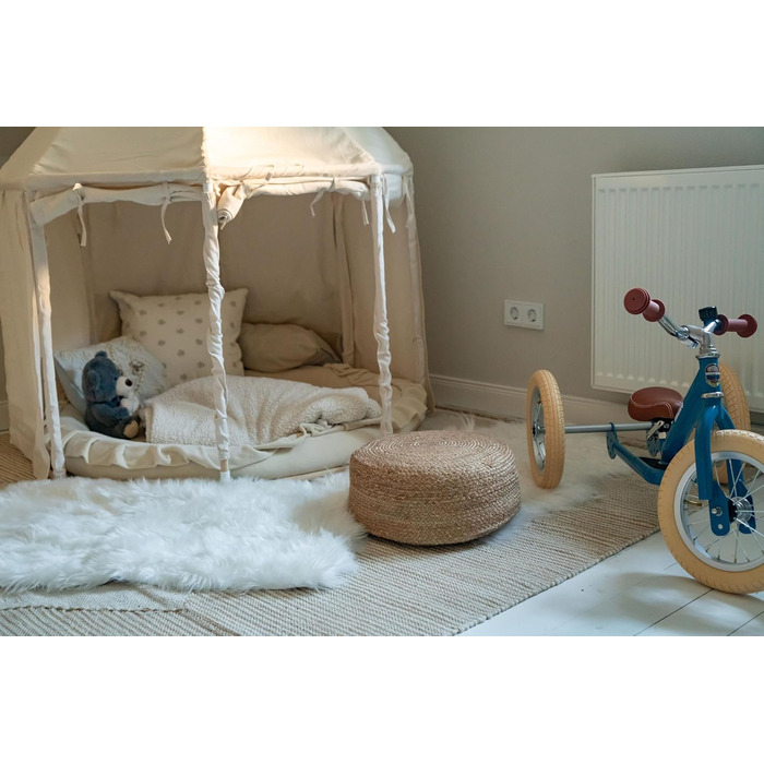 Декоративний пуф-табурет подушка для сидіння в стилі татамі, плетена з джуту пуф у стилі бохо круглий табурет 40 см x 15 см, натуральний колір