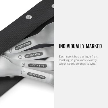 Набір ложок та виделок з нержавіючої сталі BLACKBLUM, практичне поєднання ложки та виделки, ідеально підходить для кемпінгу та пікніків, міцний та придатний для миття в посудомийній машині з фруктовим мотивом, включаючи футляр з переробленого ПЕТ