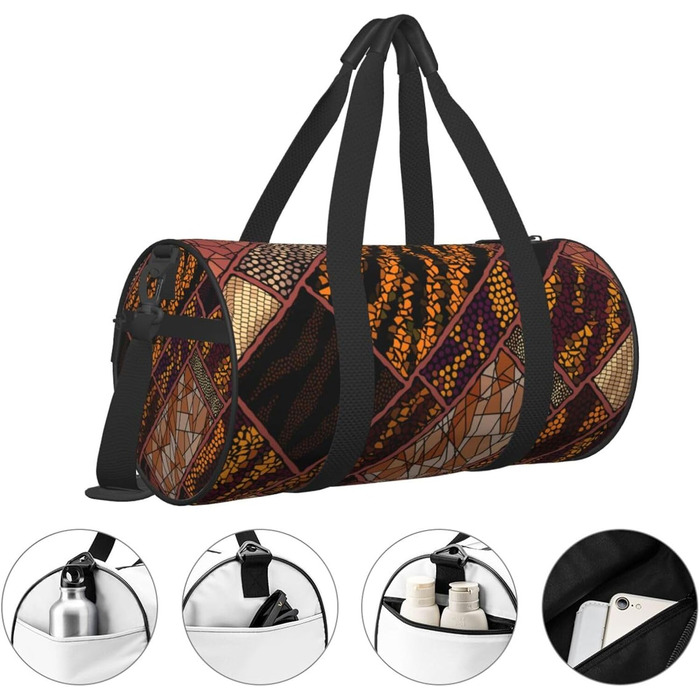 Спортивна сумка, дорожня сумка, в африканському стилі, з принтом печворк, сумка на нічліг, чорна, універсальний розмір, сумка для подорожей