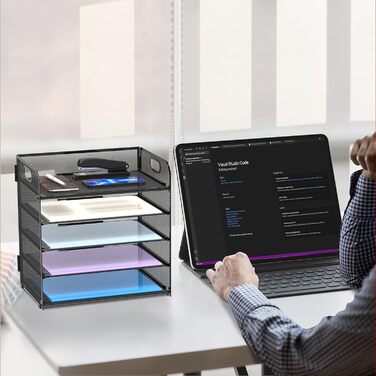 Органайзер для столу з ручкою, 5-рівневий органайзер для поштової скриньки, органайзер для лотка для документів для дому та школи, чорний