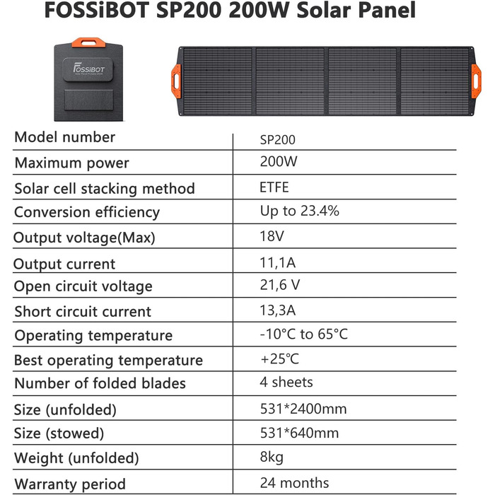 Сонячна панель FOSSiBOT 200W, складний сонячний модуль для портативних сонячних генераторів F1200 F2400 F3600, фотоелектричний мод