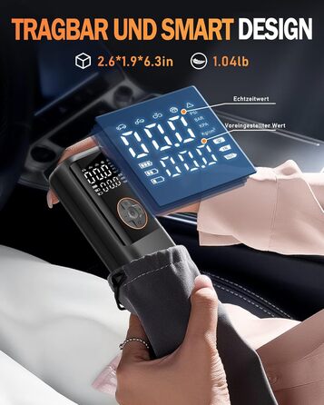 Електричний повітряний насос з акумулятором, повітряний насос 150 PSI для велосипедів, портативний міні-компресор з манометром та подвійним світлодіодним дисплеєм, електричний насос для накачування шин 12 В постійного струму для автомобілів, мотоциклів, в