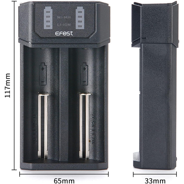 Зарядний пристрій Efest Mega USB для акумуляторів AA AAA 18650 21700 з двома слотами, швидкий 1A NiMH літій-іонний