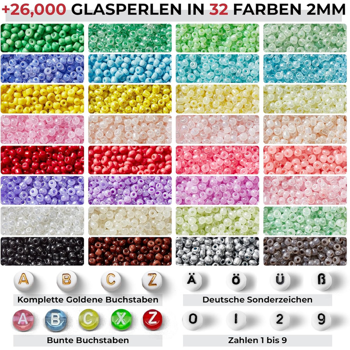 Мистецтво простоти 26000 намистин для браслетів, ювелірних виробів 2 мм скляні намистини та золоті намистини, літери та цифри.Браслети своїми руками, браслети дружби та подарунки для дівчат 32 26000 штук