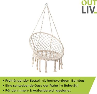 Підвісне крісло Capri, підвісний кошик Ø 82/62 см з бамбука/мотузки натурального кольору - гойдалка для вулиці, крісло для саду, тераси, балкону