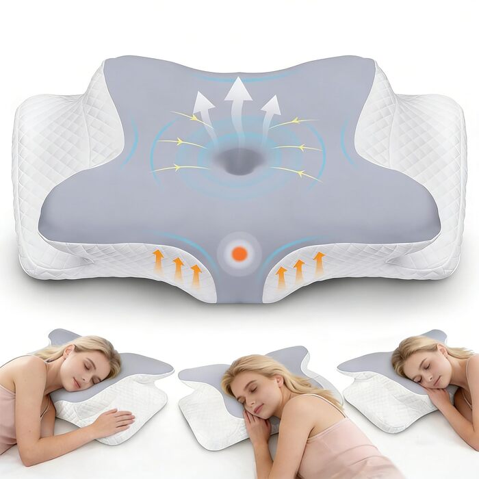 Подушка для шиї з піни з ефектом пам&39яті, знеболювальна охолоджувальна подушка з повільним відновленням, регульована ергономічна ортопедична подушка для сну на боці, спині та животі, сіра