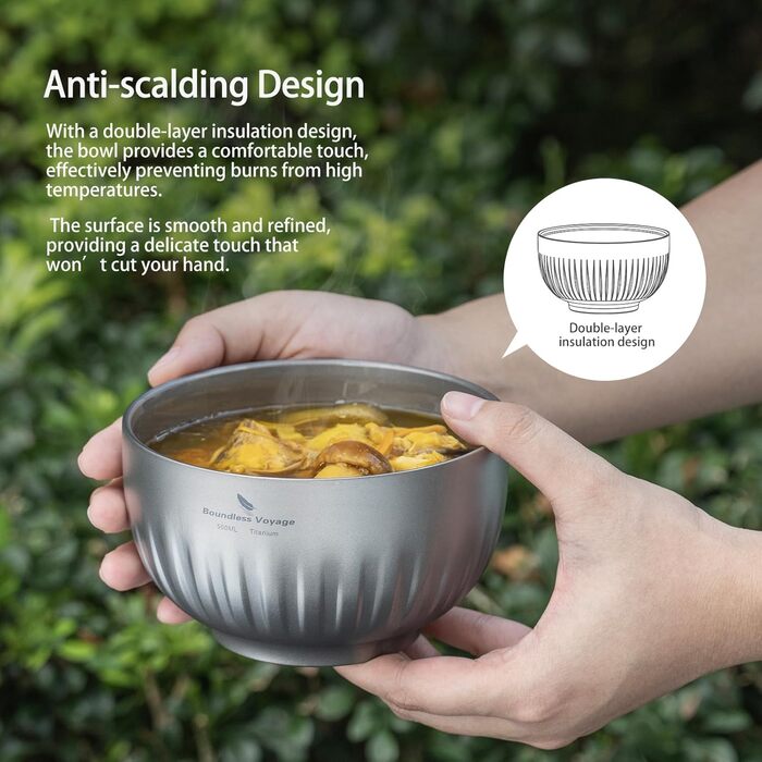 Мл титанова чаша з подвійними стінками, вівсянка, рисовий суп, надлегка портативна чаша для кемпінгу на свіжому повітрі, металева чаша Ti1164T 350 мл Ti1164t, 350