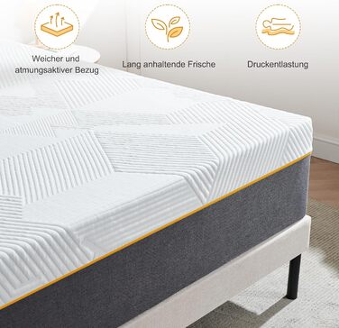 Матрац 140x200x16 см, рівень жорсткості H3, висота - 16 см, матрац з холодної піни з чохлом, який можна прати, тканина з м&39якою поверхнею, комфортний матрац з піни для молоді (140 x 200 см), середня жорсткість 140 x 200 см 16,0 сантиметрів