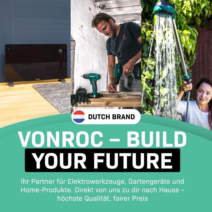 Енергозберігаючий електричний обігрівач VONROC 2000 Вт - Конвекторний обігрівач для приміщень площею до 24 кв. м - Портативний електричний обігрівач Керування за допомогою додатку/сенсорне керування - Радіатор 2-в-1 для настінного/підлогового монтажу - Бі