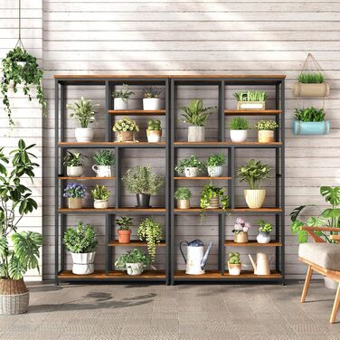 Книжкова полиця HOOBRO, окремостояча полиця з 4 регульованими ніжками, вертикальна полиця, офісна полиця, полиця для зберігання речей для вітальні та кабінету, 100 x 28 x 180 см, вінтажний коричневий та чорний EBF06SJ01