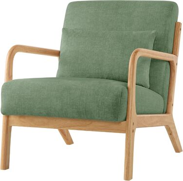 Акцентне крісло з подушкою, сучасне м&39яке крісло для вітальні, крісло для відпочинку з підлокітниками та дерев&39яним каркасом, зручне крісло для читання, зелена тканина, комплект з