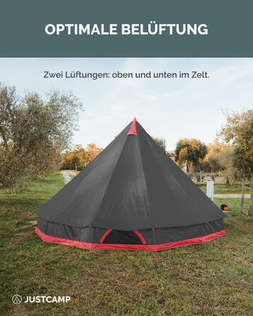 Намет JUSTCAMP Bell Tipi для сімей та груп - 4 розміри (4-12 осіб) - Водонепроникний (3000 мм) - Висота стоячи - 2 кольори (сірий, м&39ятний) 8 осіб - Сірий