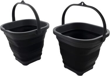 Л Super Mini Square Foldable Plastic Bucket - Складне квадратне відро - Портативне відро для води - Економія місця на відкритому повітрі (сірий/чорний (набір 2), 2) Сірий/чорний (набір 2) 2, 2,6