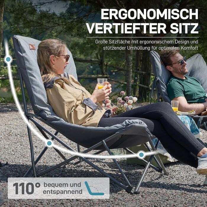 Розкішне кемпінгове крісло EVER ADVANCED, складне XXL, вантажопідйомність 180 кг, велике кемпінгове крісло, розкладне крісло, товсто оббите з високою спинкою, садове крісло, розслаблююче крісло для кемпінгу, саду, балкону, риболовлі, фестивалю, використан