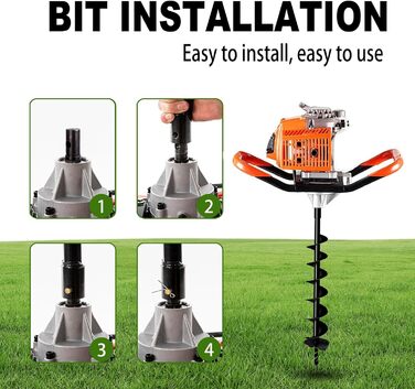 Садовий бурильник для стовпів, 4 фути, ручний, з гострими міцними лопатями, 31,5 дюйми для швидкої посадки цибулин, розсади та встановлення стовпів (діаметр 10 см)