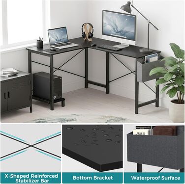 Подібний стіл OLIXIS, 50-дюймовий офісний ігровий комп&39ютерний стіл, кутовий ПК-стіл з бічною кишенею та двосторонньою полицею для домашнього офісу, навчання, письма, чорний