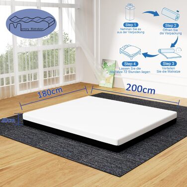 Матрац 180x200 см, холодний пінопласт, висота 20 см, рівень жорсткості H3, 7-зонне розвантаження тіла, зі знімним чохлом. Ідеально підходить для сімейних спалень (180x200x20 см) 180 x 200 см 20 см