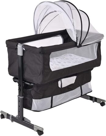 Дитяча колиска LANTUS, люлька, дорожнє ліжечко, складне дитяче ліжечко, бічне ліжко, колиска-гойдалка з функцією гойдання, включаючи москітну сітку, матрац та сумку (92 * 58 * 70-90 см (чорна))