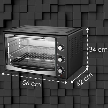 Міні-піч 45 літрів з конвекцією Електричний гриль 1800 Вт Конвекційна піч Піч для піци Внутрішнє освітлення З деком для випікання та решіткою для гриля Міні піч Мала духова шафа Міні піч