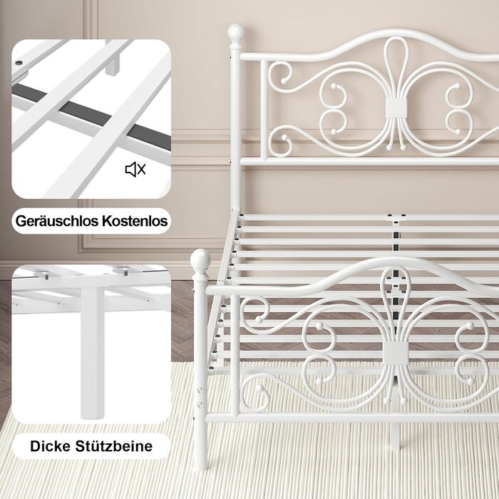 Ліжко 140x200 з узголів&39ям та узніжжям у формі метеликів/основа матраца/місце для зберігання речей під ліжком/рейковий каркас не потрібен/легке складання/тиха робота/білий 140 x 200 см