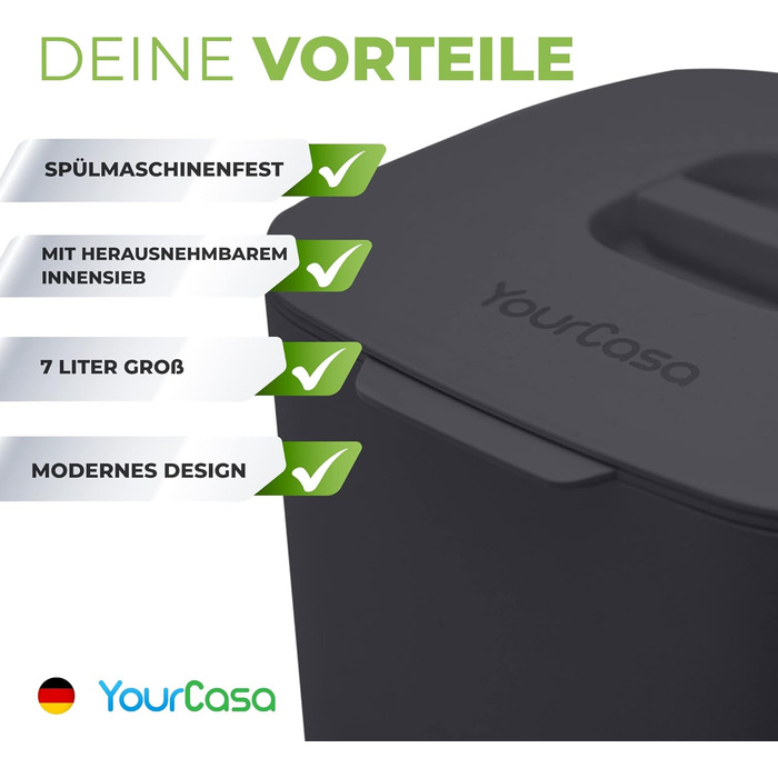 Контейнер для органічних відходів кухонний - 7 л - Компостний контейнер для щоденних органічних відходів - можна мити в посудомийн