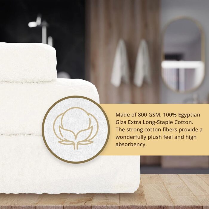 Гостьовий рушник (30,5 х 50,8 см, білий, 100 єгипетська бавовна Giza, 800 г/м, елегантні банні рушники для тіла та обличчя, м'які
