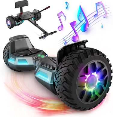 Самокат SISIGAD з кріпленням сидіння – ховерборд-картинг 8,5 дюйма з різнокольоровими світлодіодними ліхтарями та Bluetooth, для дітей, хлопчиків, дівчаток та дорослих будь-якого віку