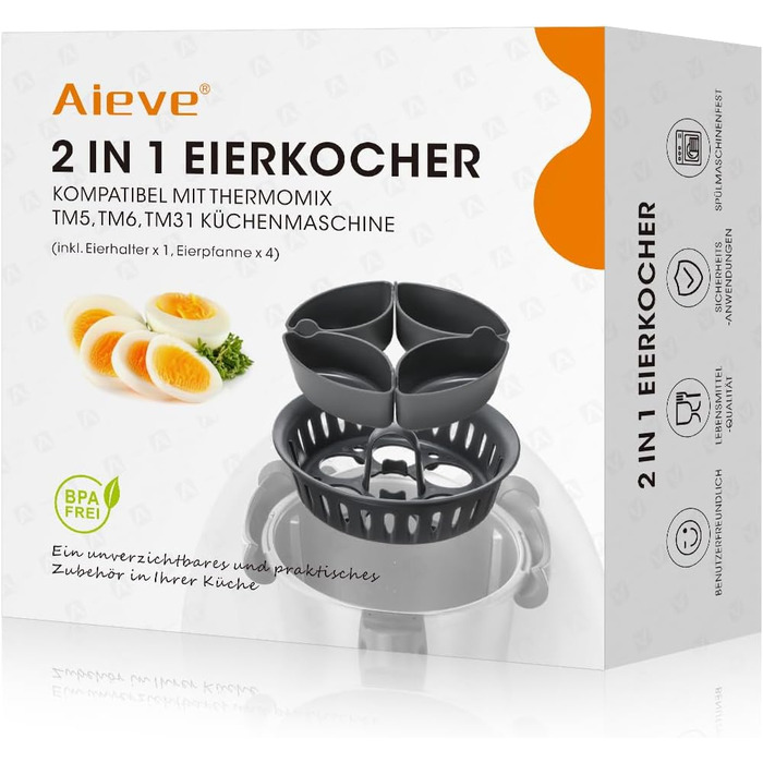 Вставка для яєць-пашот Aieve 2 в 1 сумісна з кухонними комбайнами Thermomix TM5 TM6 TM31 Аксесуари для 4 яєць-пашот і 6 варених яє