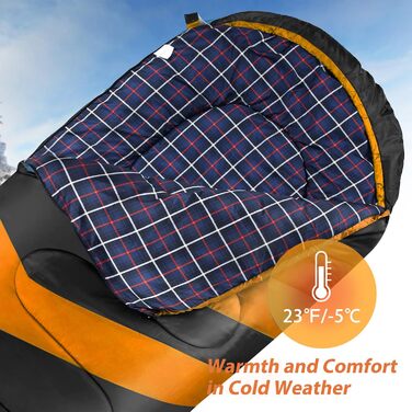 Фланелевий спальний мішок 3-4 сезони 1,6 кг, підходить для зими, осені та весни, виготовлений з порожнистого волокна та приємний для шкіри, водовідштовхувальний, чорний