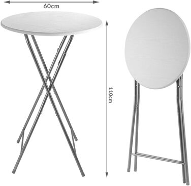 Комплект розкладних столів Casaria з 2 шт., висота 110 см, діаметр 60 см, бічний столик, розкладний стіл, барний стіл, коктейльний столик, дерев&39яний стіл для вечірок, круглий високий стіл, садовий стіл, білий, імітація дерева