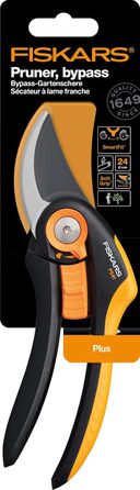 Садові ножиці Fiskars Bypass, Plus SmartFit, P541, Для свіжих гілок та сучків, Антипригарне покриття, Леза з нержавіючої сталі, Довжина 20,1 см, Чорний/Помаранчевий, 1057169 Садові ножиці P541 Одинарні