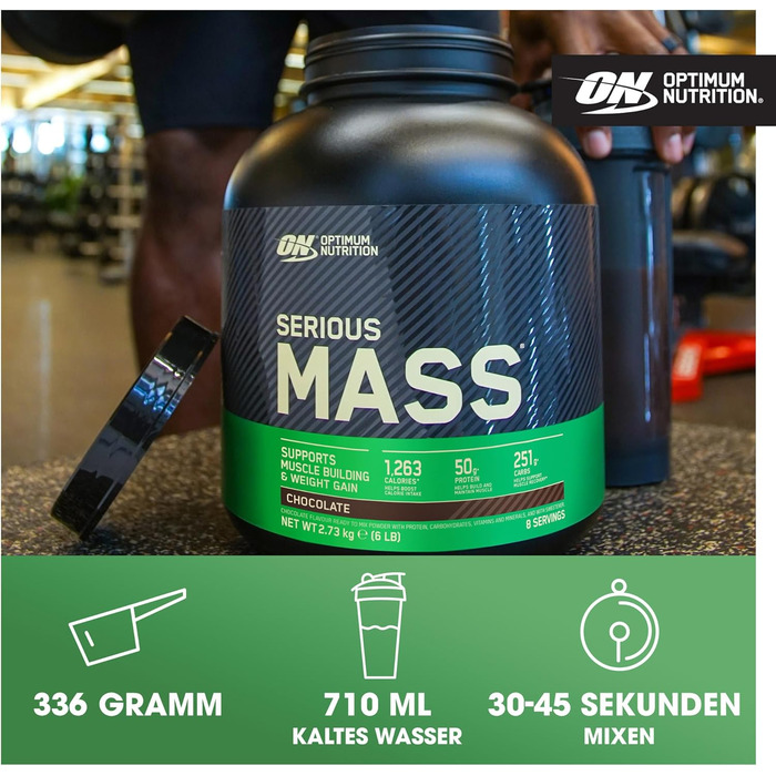 Гейнер для набору ваги Optimum Nutrition Serious Mass, порошок, шоколад, 5,45 кг (16 порцій)