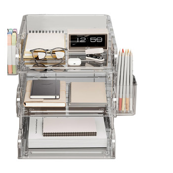 Рівневий органайзер для столу, штабелюваний акриловий лоток для документів, лоток для листів формату А4 та офісного приладдя (прозорий), 3-