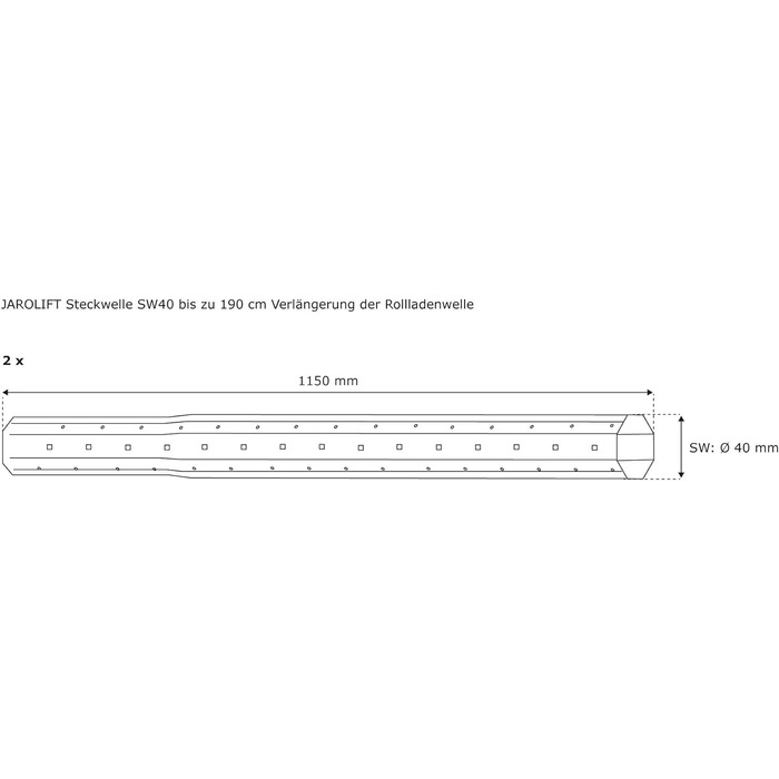 Вставний вал jarolift 1 x 115 см, подовження валу ролет до 95 см (2 x 115 см подовження валу до 190 см, Sw40)
