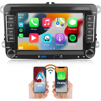 Автомагнітола CAMECHO Android 13 для VW Golf 5 Golf 6 Skoda Polo Passat Tiguan Touran з Carplay/Android Auto/Mirrorlink, 7-дюймовий ємнісний сенсорний екран з WiFi GPS FM Bluetooth-P2 P3264G 4-ядерний Carplay32EQ, 264G