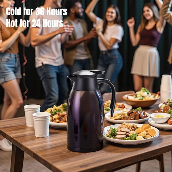 Термос-кавник ParaCity з нержавіючої сталі об&39ємом 2 л, подвійні стінки, вакуумна ізоляція, для кави та чаю, для дому та офісу (чорний)