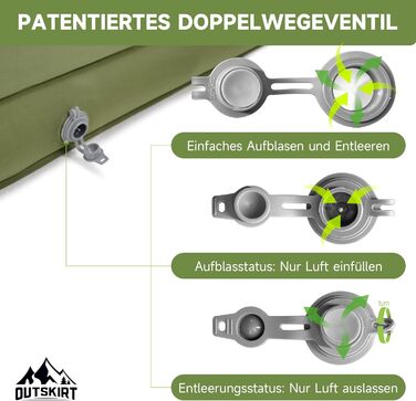 Самонадувальний килимок для сну OUTSKIRT, кемпінговий матрац товщиною 10 см з насосним мішком, коефіцієнт теплоізоляції 9,5, самонадувальний килимок для сну для намету, автомобіля, вантажівки або фургона, зелений, подвійний