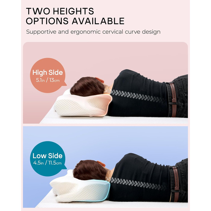 Ортопедична подушка для шиї Elviros з піни з ефектом пам&39яті, ергономічна подушка для голови для полегшення болю в шиї, для сну на спині, боці та животі, яку можна прати, прохолодна наволочка, 64(11,5/13)40 см темно-сіра 64(11,5/13)40 см