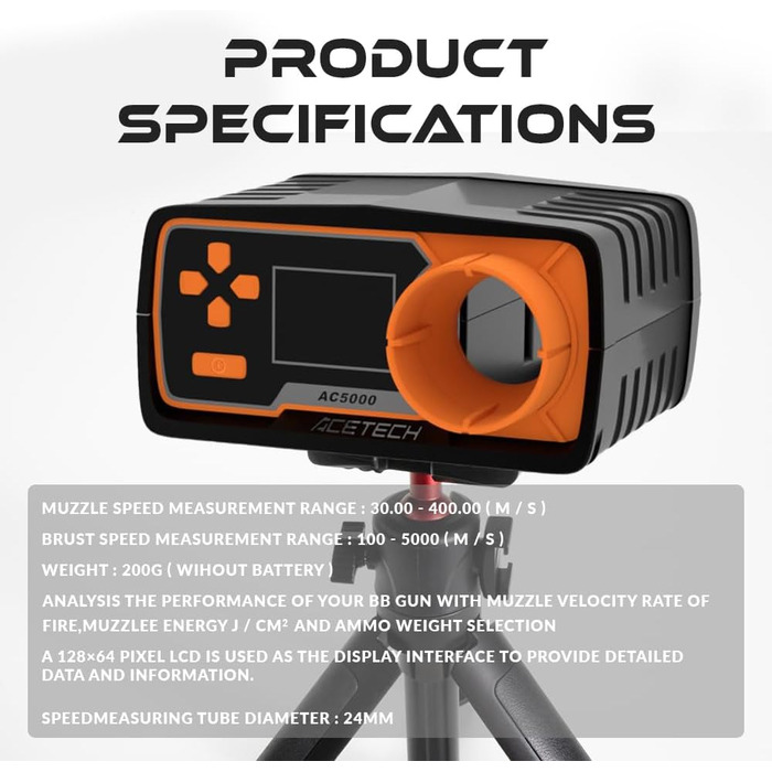 Тестер швидкості для страйкбольної зброї ACETECH AC5000, хронограф для стрільби BBS