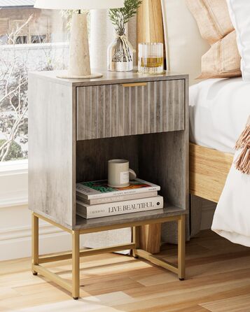 Тумбочка з шухлядою, бічний столик шириною 40 см з великим відділенням, сучасна тумбочка для спальні, вітальні або офісу (40 x 30 x 60 см, сіре заливне покриття) 40 x 30 x 60 см Сіре заливне покриття