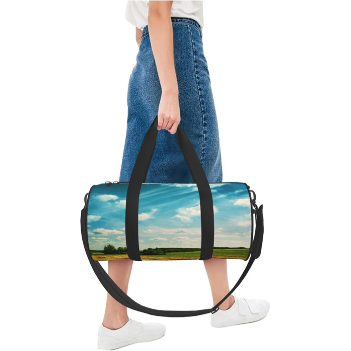 Спортивна сумка, дорожня сумка, сумка для подорожей, з принтом Пшеничне поле, сумка на нічліг, чорна, універсальний розмір