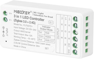 Контролер світлодіодної стрічки LGIDTECH FUT037Z Miboxer 3-в-1 Zigbee 3.0 2.4G, працює зі світлодіодною стрічкою RGB & RGBW & RGB CCT, сумісний з Philips Hue, Storeo Echo Plus (2-го покоління)