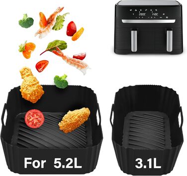 Аерофритюрниця з силіконовою формою для фритюрниці Tefal 5.2 л/3.1 л, аксесуари для великої та меншої фритюрниці, сумісні з фритюрницею Tower T17099 5.2 л/3.1 л, Lakeland 5 л/3 л і Salter Ek5729