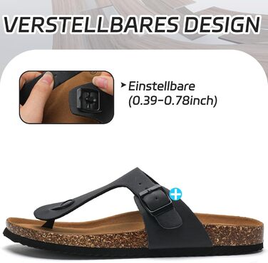 Жіночі шльопанці Torotto Thong, капці, спортивні сандалі з корковою устілкою та регульованим ремінцем, розмір 40 EU, чорні