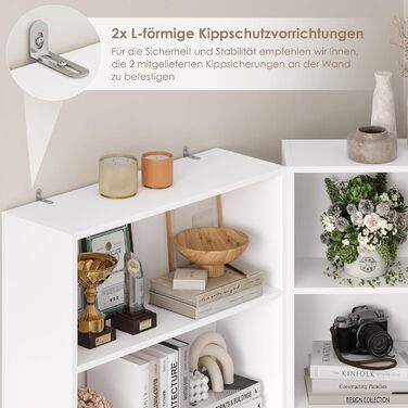 Книжкова полиця FirFurd, дерев&39яна полиця з 6 відділеннями, полиці, книжкова шафа, полиця для зберігання для вітальні, кабінету, виготовлена з дерева, 180 x 60 x 23,5 см, білий